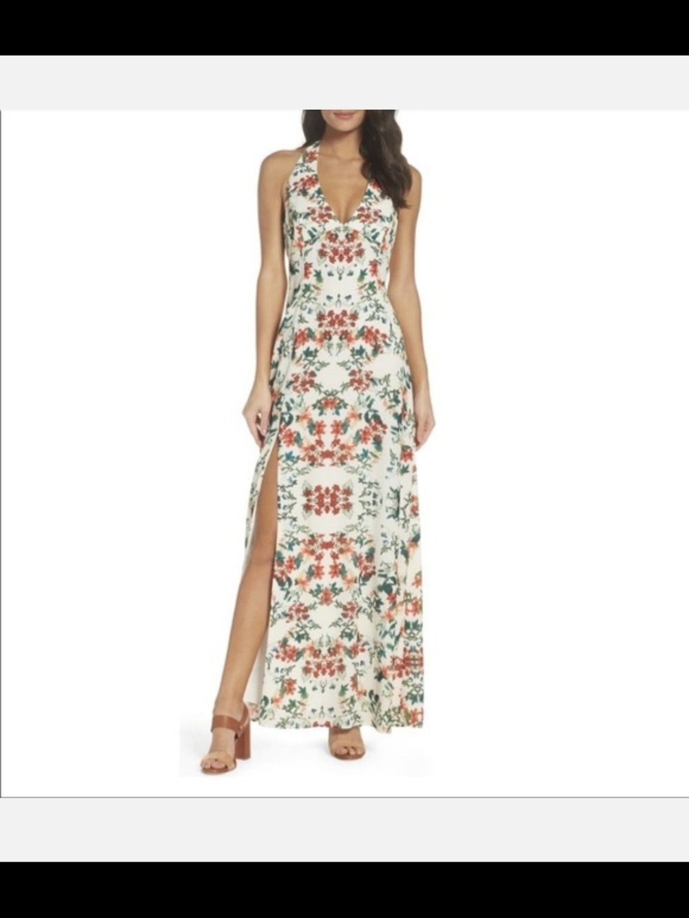 BB Dakota Cream Maxi Dress with Coral Floral Print